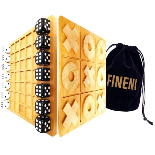 FINENI Dice Battle and TicTacToe Dual Sides Board Games, Wooden