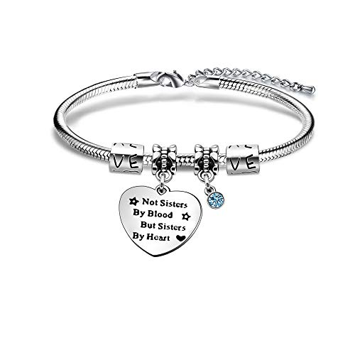 KENYG Not Sisters by Blood But Sisters by Heart Bracelet Bangle for Best Friends Birthday Graduation