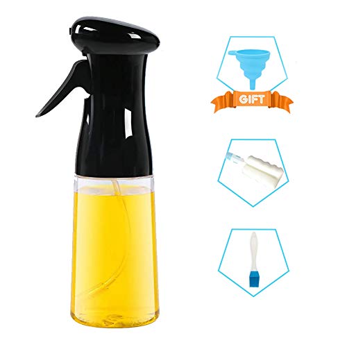 Skycool Olive Oil Sprayer,Versatile Mister Oil Bottle for Cooking, Transparent Vinegar Bottle BBQ, Salad, Baking, Roasting, Grilling, Frying Including Basting Brush,Cleaning Brush, Funnel(Black)