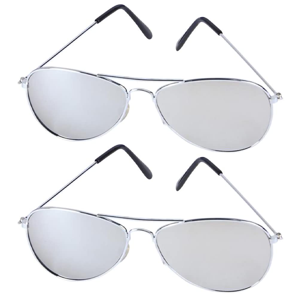 The Dreidel Company Aviator Mirror Lens Sunglasses, Great Costume Accessory, UV-Protected Lenses (2-Pack) Silver