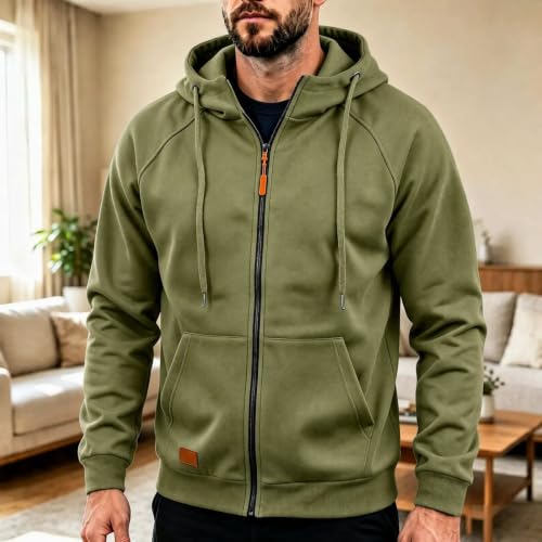 Mens Full Zip Hoodie Drawstring Kangaroo Pockets Casual Travel Sweatshirt - image 3