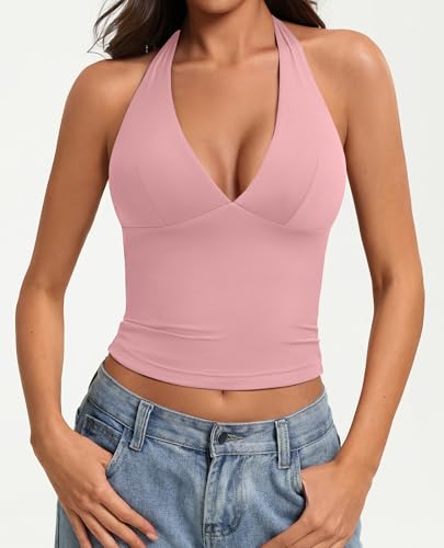 Image of Avidlove Women's Halter Top Deep V Going Out Tops Double Lined Sexy Backless Summer Crop Tank Top