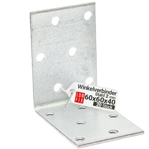 Lun Fix Winkelverbinder - 20Stück – Lochplattenwinkel 60x60x40x2,0 - Winkel - Klein Montagewinkel – Holzverbinder - Korrosionsschutz – Lochwinkel Lun Fix Winkelverbinder - 20Stück – Lochplattenwinkel 60x60x40x2,0 - Winkel - Klein Montagewinkel – Holzverbinder - Korrosionsschutz – Lochwinkel