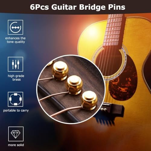image for Zyntrytong 6Pcs Guitar Bridge Pins, Brass Pin Acoustic Guitar Strings 