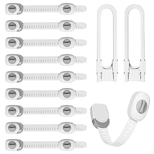 Momcozy 10PCS Baby Proofing Cabinet Strap Locks + 2PCS Child Proof U-Shaped Sliding Cabinet Locks, Child Safety Locks Set for Cabinets Drawers Refrigerators Dishwashers Toilets Knobs Handles