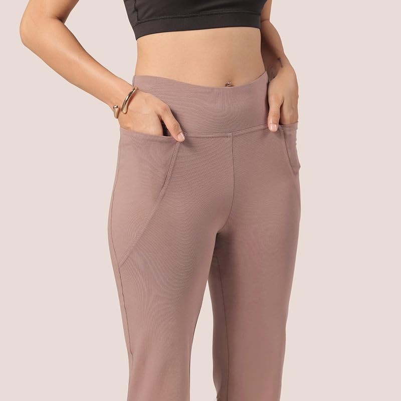 Image of Blissclub AM:PM Cotton Flare Pants for Women Above 5'5 ft Tall | Wide Waistband, 4 Pockets | Bell Bottom Pants and high Waist Trousers for Office wear