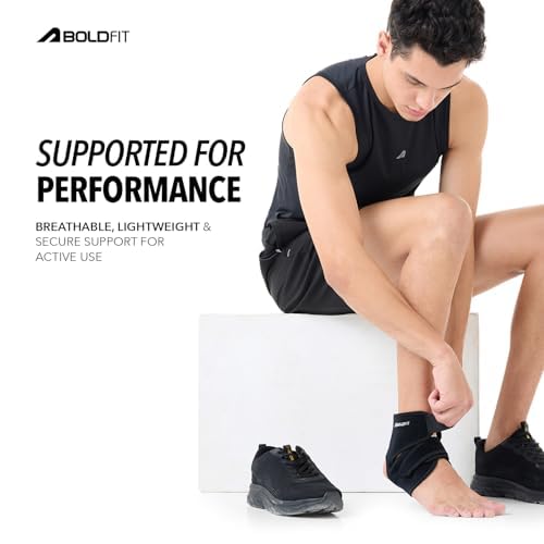 Image of Boldfit Premium Ankle Support Compression Brace for Injuries, Ankle Protection Guard Helpful In Pain Relief and Recovery. Ankle Band For Men & Women (Free Size), Black