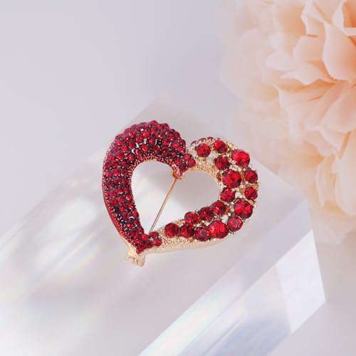 Image of LAXPICOL Vintage Cute Red Love-Heart Austrian Crystal Brooch Broach Pin for Women