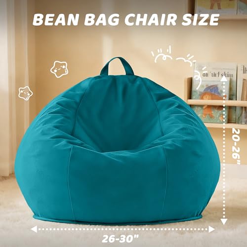 Image of HABUTWAY 2FT Bean Bag Chair 2-Pack, 2' Beanbags Small Bean Bag Chairs with Filling, Teardrop Bean Bag Chair Luxurious Velvet Ultra Soft Fur with Removable Cover(Sea Blue)