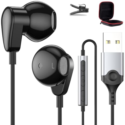 USB Earbuds with Microphone for PC, 7.5FT/2.M USB Headphones for Laptop Noise Isolating Wired...