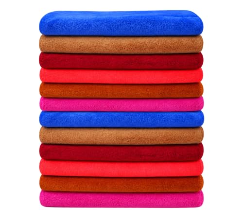Image of Premium 400 GSM Microfiber Car Cleaning Cloths, 12Pcs Multicolour | Highly Absorbent Lint & Streak Free Towels for Car & Bike Washing, Polishing, Detailing & Multipurpose Cleaning | Reusable