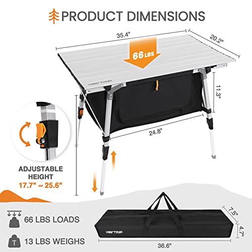 Heytrip Folding Camping Table With Storage Bag Roll-Up Aluminum Portable Beach Table Adjustable Height Picnic Table #TOP1
