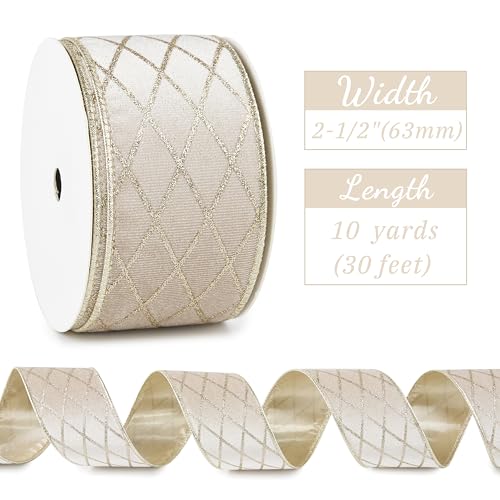 MAYREEL Champagne Gold Christmas Velvet Wired Ribbon 2.5 Inch 10 Yards by MAYREEL - Used condition - Image 2