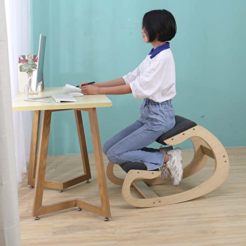 Kneeling Chair Rocking Ergonomic- for Home Office Adjustable Upright (Wood) - Thumbnail 7