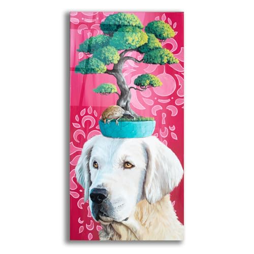 Epic Art 'White Lab On Bonsai' by Heather Gauthier Art Acrylic Glass Wall Art, 12" x 24"