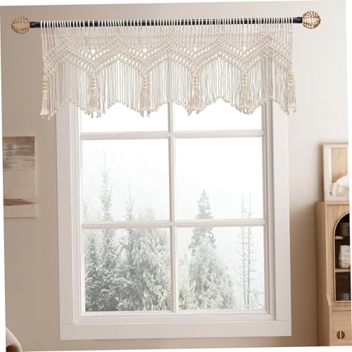 Cortina de macramé para dar privacidad a ventanas cortas de cocina 7