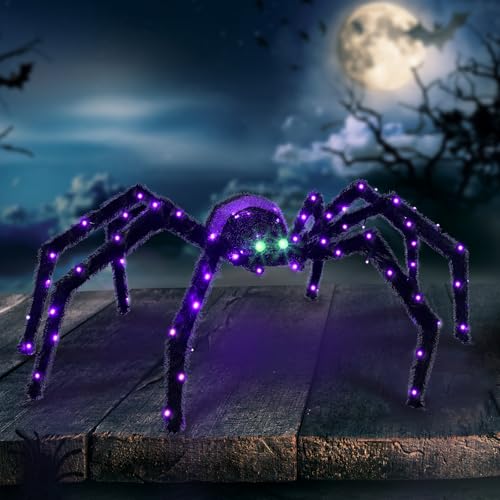 Halloween Decorations Outside Giant Spider - HOYECHI Outdoor Halloween Decor Lighted Spider 4.2FT, Light Up Spider with 90 LED Lights, Ground Stakes, for Front Yard Porch Gardens Lawns Party - image 8