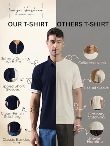 Image of Leriya Fashion T Shirt for Men | Polo T-Shirt for Man | Men's Half Zip Polo | Lightweight Breathable Summer Wear | Textured Knit Casual Stylish Tee | Short Sleeve Smart Casual Top for Man