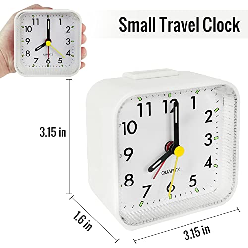 Image of Lamisola Small White Kids Desk Battery Alarm Clock, Analog Travel Clock, Quieter Bedside Clocks for Bedrooms Bathroom Living Room Kitchen Shelf