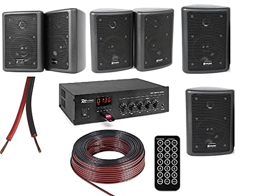  IMPIANTO AUDIO FILODIFFUSIONE 6 CASSE PARETE BLACK BLUETOOTH RADIO FM USB