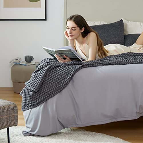Image of Bedsure Cooling Cotton Waffle Weave Blanket - Lightweight Breathable Blanket of Rayon Derived from Bamboo for Hot Sleepers, Luxury Throws for Bed, Couch and Sofa, Dark Grey, 50x70 Inches