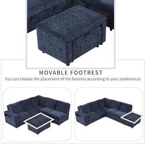 Image of Merax L-Shaped Modular Sectional Sofa with Removable Storage Ottoman, USB Ports and Cup Holder, 6-Seats Upholstered Couch & Armrest, Free Combination Indoor Furniture for Living Room, Apartments, Blue