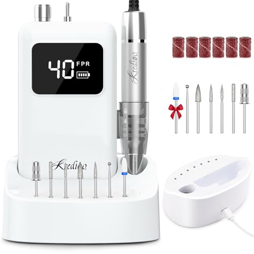 Image of Kredioo Professional Nail Drill Brushless 40,000RPM Rechargeable 2-in-1 Portable Electric Nail File Ultra Silent Salon Must Haves Nail Tool Kit Removing Acylic Gels