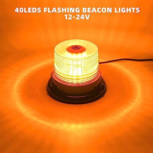 PKINGLAKE 2-Pcs Amber LED Beacon Lights 12-24V Warning Safety Flashing Emergency Roadside Strobe Mini Light Bar with Magnetic Base for Snow Plow Truck Construction Vehicles Forklift Tractor Golf Carts