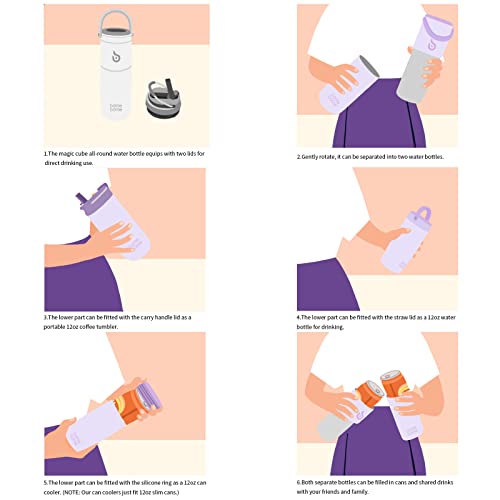 Bottle Bottle Insulated Water Bottle For Sports With Straw,2 Lids,18Oz 3In1 Water Bottles For Slim Can Coolers And Kids Tumbler, Stainless Steel Metal Bottles For Outdoor Activities(Purple) #TOP2