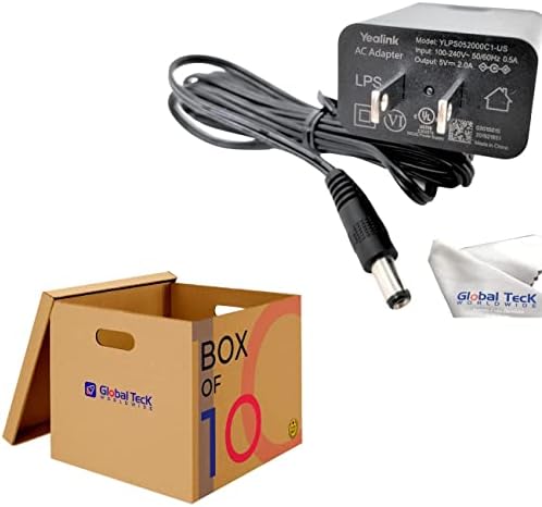 Global Teck Bundle of 10 Yealink PS5V2000US Power Supply 5V 2A with 10 GTW Microfiber Cloth - Compatible with Yealink SIP Phone Models: T29G, T46S, T48S, T52S, T54S, T56A, T58V, T58A