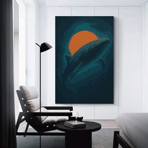 Tableau Requin-Baleine et Soleil 50x75cm pour illuminer et décorer votre salon moderne