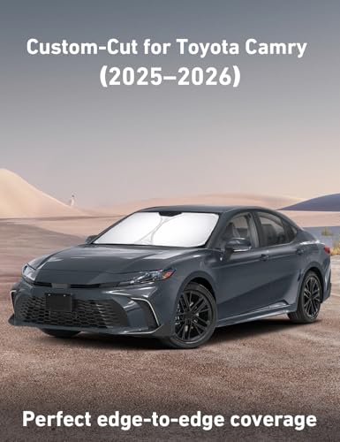 Image of EcoNour Windshield Sunshade Compatible for Toyota Camry 2025 2026, Hybrid, LE, SE, SE Nightshade, XLE, XSE, TRD, Sun Visor for Front Windshield Sun Shade Cover, UV Heat Protector, Car Accessories
