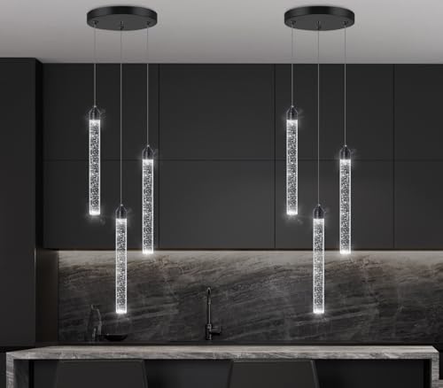 Image of 3 Light Black Pendant Lighting Mini Chandelier for Kitchen Island Modern Crystal LED Pendant Light Adjustable Dimmable Pendant Light Fixture for Dinning Room Bedroom Ceiling Hanging Lights 2700K 6000K