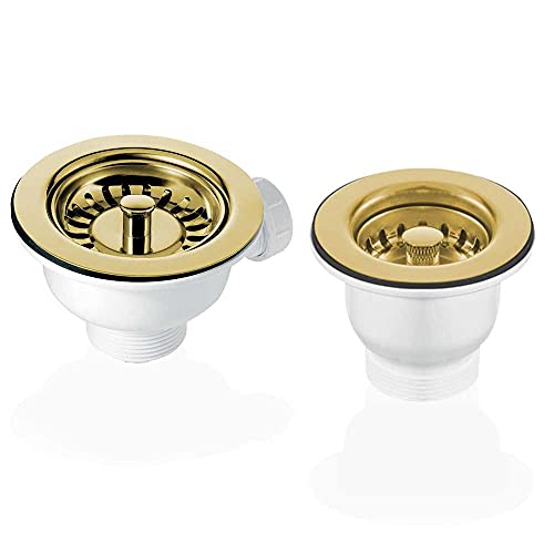 90 & 65mm Gold Basket Strainer Waste For Astini, RAK, Rangemaster Ceramic Sink