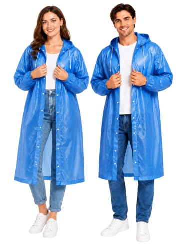 Image of Hooded Waterproof Men's & Women's Raincoat, Lightweight Long Rain Jacket, Button Front, Windproof Outdoor Rainwear | Free Size |