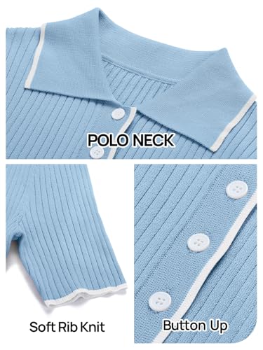 Image of MEROKEETY Women's Spring Summer Ribbed Midi Dress 2026 Short Sleeve V Neck Button Bodycon Knit Bussiness Sweater Dresses