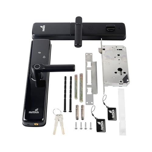 Image of Hettich Smart Digital Door Lock with Fingerprint, Password, Card & Key Backup, CTC 68mm, Backset 60mm, Fits 35-60mm Wooden Doors, Keyless Entry, USB Emergency Power, | (Black, 2-Year Warranty)
