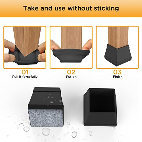 16 Pcs Square Chair Leg Floor Protector, Silicone Chair Leg Cover, Furniture Leg Protectors With Felt, Mobile Table Leg Pad, Protect The Floor From Scratches.2 In Black. #TOP2