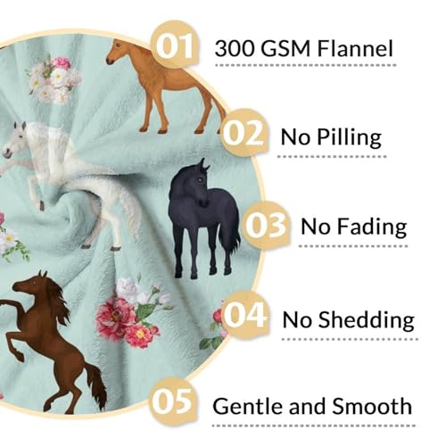 Mercuryelf Horse Blanket Gift - 30x40 Inches Aesthetic Throw Blankets for Girls - Mint Green Soft, Fuzzy & Warm Throws for Lap, Crib