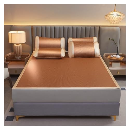 Esterilla Refrescante De Ratán For Cama, Colchoneta De Verano Plegable Transpirable Con Correas Antideslizantes, Alfombrilla Refrescante Portátil For Hogar, Viajes Y Dormitorio(Dark brown,180*200cm)