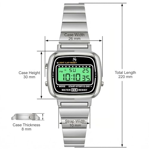 Image of Shocknshop Digital Square Small Dial LED Ladies Stainless Steel Strap Watch for Women and Girls -WCH385