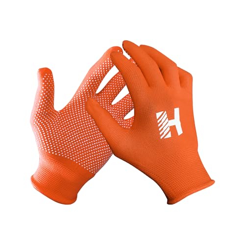 Image of Heega PVC Dotted Cricket Tennis and Batting Gloves for Men with Flexible and Secure Elastic Wrist | Extra Grip, Breathable Cotton Tennis Batting Gloves for Cricket (Orange, 2 Pair)