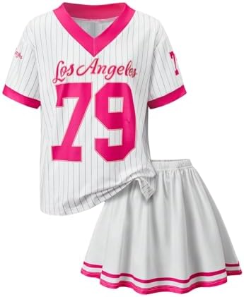 MakeMeChic Girl's 2 Piece Number Outfits V Neck Short Sleeve Striped T Shirt and