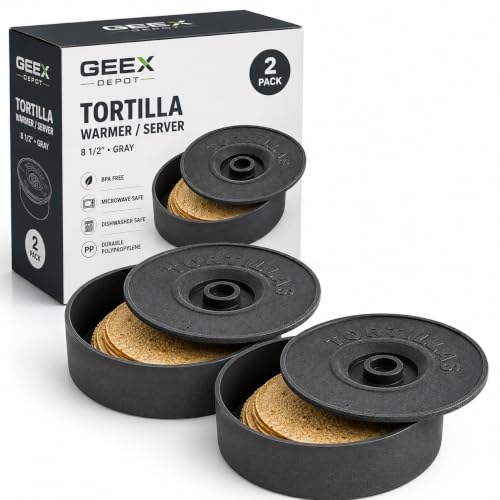 GEEX DEPOT Pack of 2 Tortilla Warmer, Calentador 8.5 Inch Gray Tortilla Holder with Lid, Microwave & Dishwasher Safe, BPA-Free Polypropylene Tortilla Server,