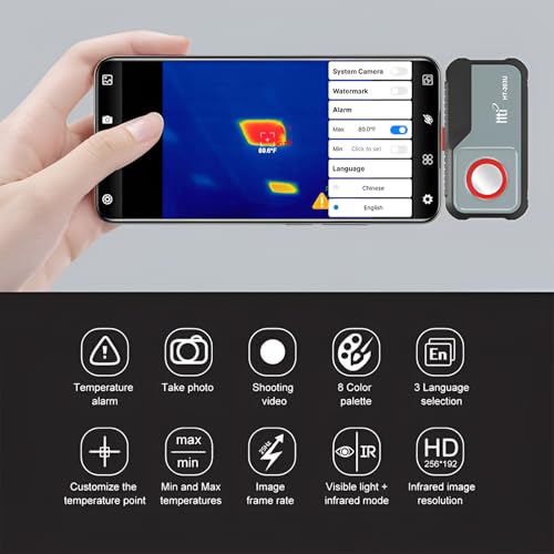 Image of XPR3SS 256X192 IR Resolution Hti HT-203U Thermal Camera For Android Adjustable 8 Color Palettes Infrared Heat Detection Temperature Range -20C to 550C Camera & Video Min & Max Temperature Tracking
