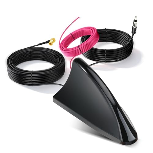 Bingfu Shark Fin Car Antenna for FM AM DAB Radio Reception, High Gain 9-16V Wide Voltage, IP65 Waterproof, SMB Connector, for Truck RV Van Car Digital & Analog Radio Systems – Black