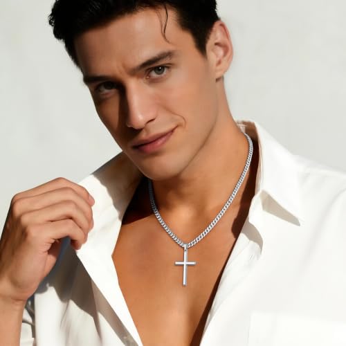 Image of S925 Sterling Silver or 18k Gold Cross Necklace for Men Women