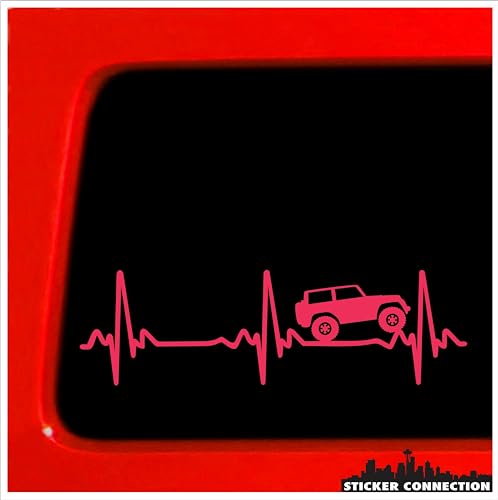 Image of Sticker Connection | Heart beat EKG for Jeep Wrangler | Sticker /Decal for Car, Truck, Laptop, Windshield Banner (2.5 inchx8 inch Pink)