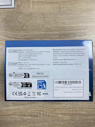 CHORTAU Dashcam Auto Vorne Hinten 4K+1080P, WiFi Dash Cam 3 Zoll LCD Anzeige mit 64GB SD Karte, Dual...