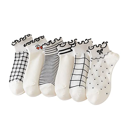 Polka Dot Ruffle Low Ankle Socks for Women Cute Thin No Show Socks Lightweight Pastal Color Soft Sock 5/6 Pairs